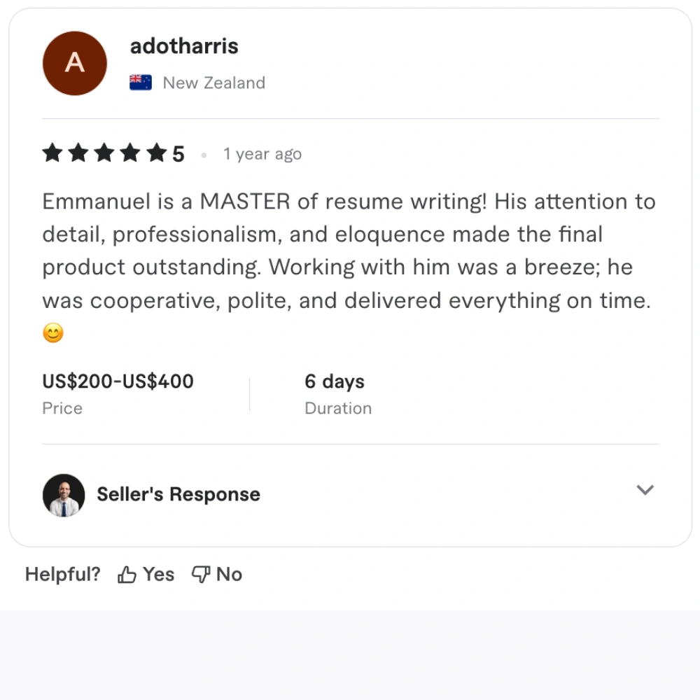 Client review of the engineering resume writing service