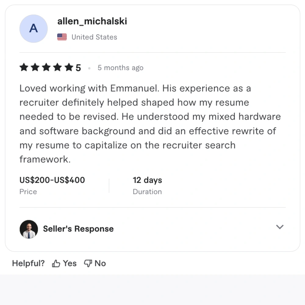 Client review of the engineering resume writing service