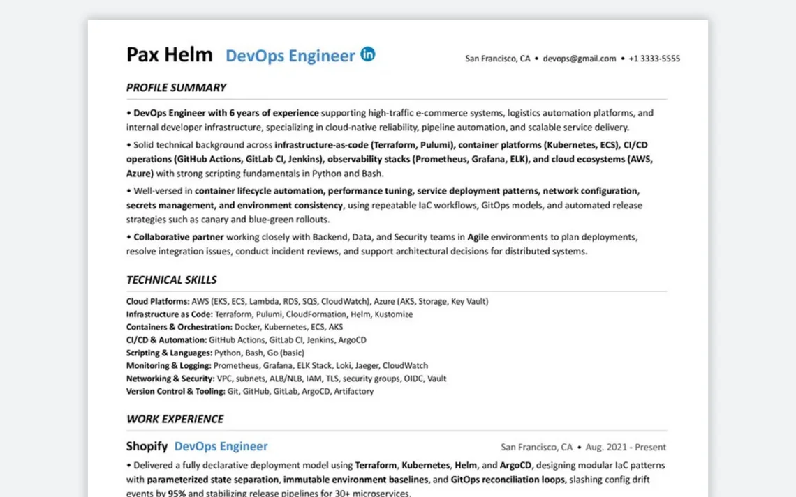 The finished tech resume, ready to send
