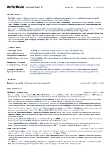 Agile Coach resume template preview