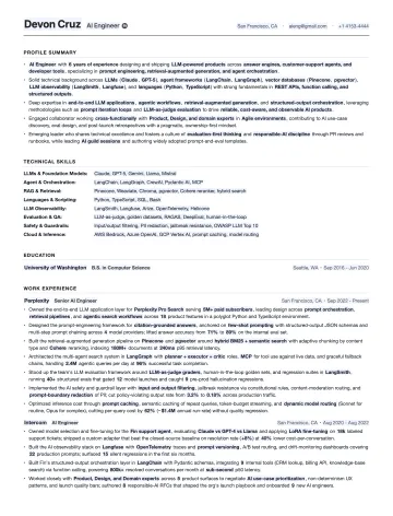 AI Engineer resume template preview
