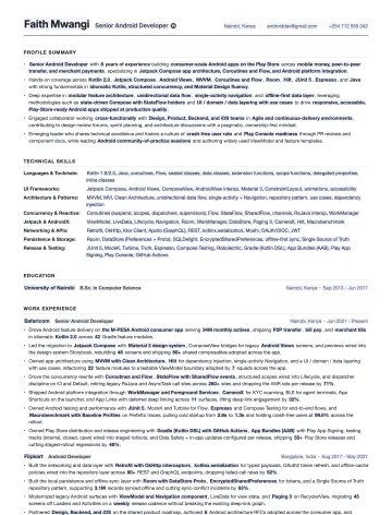 Android Developer resume template preview