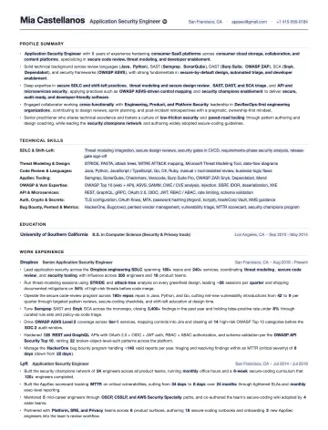 Application Security Engineer resume template preview
