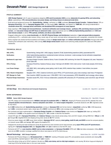 ASIC Engineer resume template preview