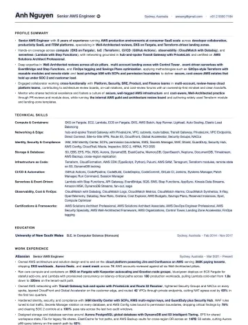 AWS Engineer resume template preview