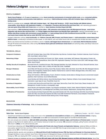 Azure Engineer resume template preview