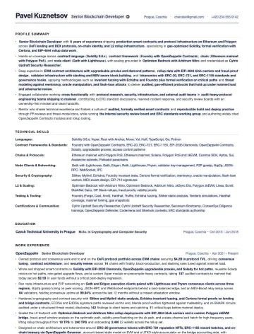 Blockchain Developer resume template preview