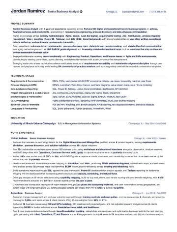 Business Analyst resume template preview