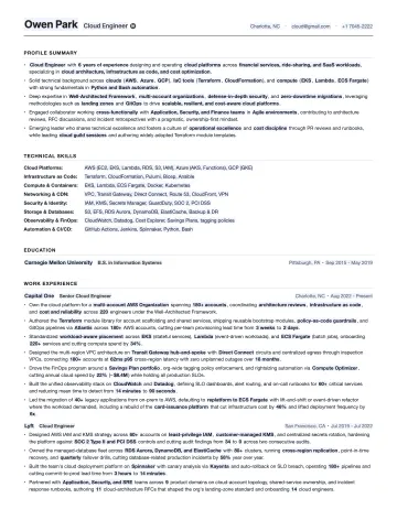 Cloud Engineer resume template preview
