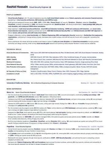 Cloud Security Engineer resume template preview