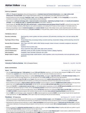 CTO resume template preview
