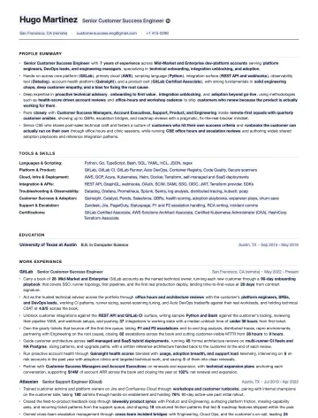 Customer Success Engineer resume template preview