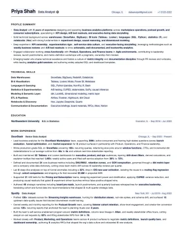 Data Analyst resume template preview