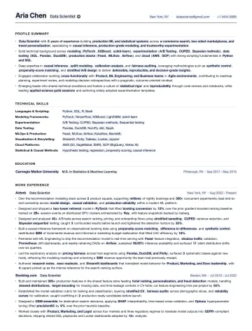 Data Scientist resume template preview