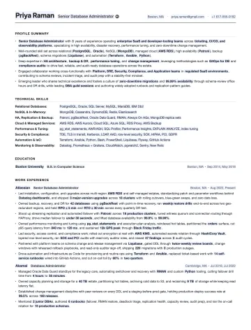 Database Administrator resume template preview