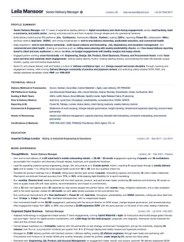 Delivery Manager resume template preview