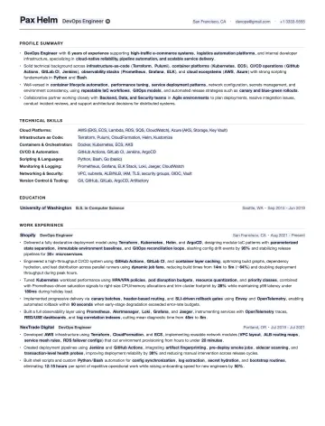 DevOps Engineer resume template preview