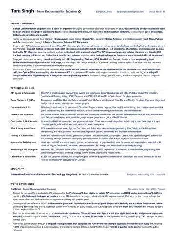 Documentation Engineer resume template preview