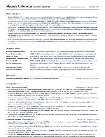 Electrical Engineer resume template preview