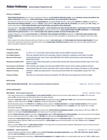 Engine Programmer resume template preview