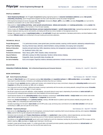 Engineering Manager resume template preview