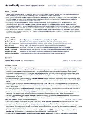 Forward-Deployed Engineer resume template preview