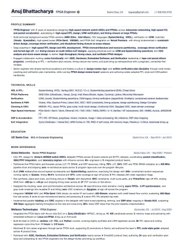 FPGA Engineer resume template preview