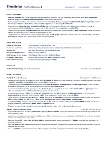 Front-End Developer resume template preview