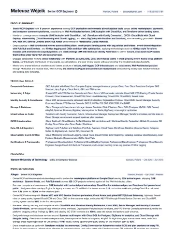 GCP Engineer resume template preview