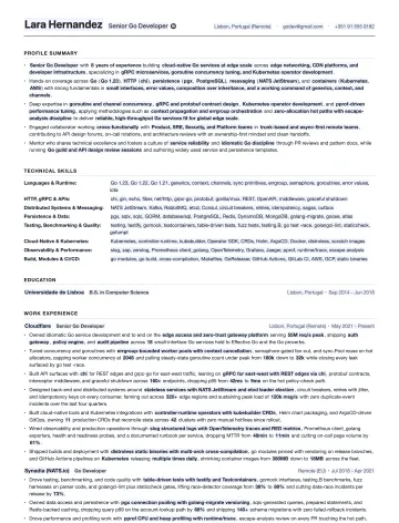 Go Developer resume template preview