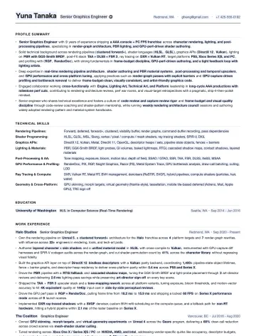 Graphics Engineer resume template preview