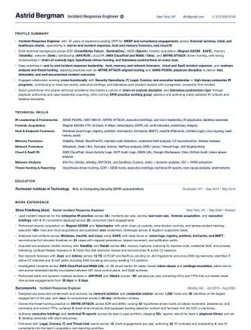 Incident Response Engineer resume template preview