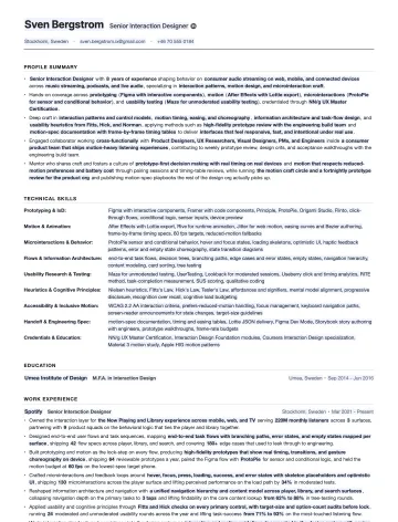 Interaction Designer resume template preview