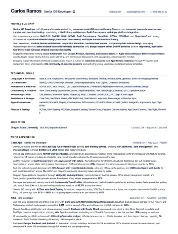 iOS Developer resume template preview