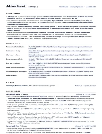 IT Manager resume template preview