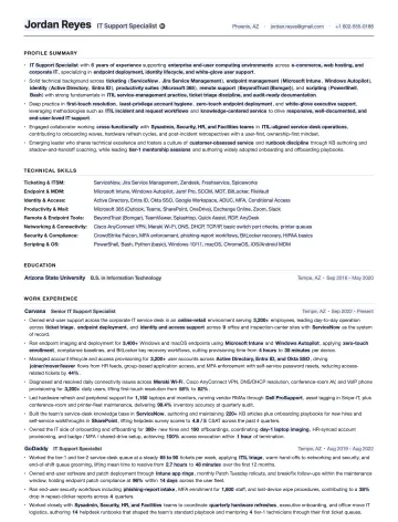 IT Support Specialist resume template preview