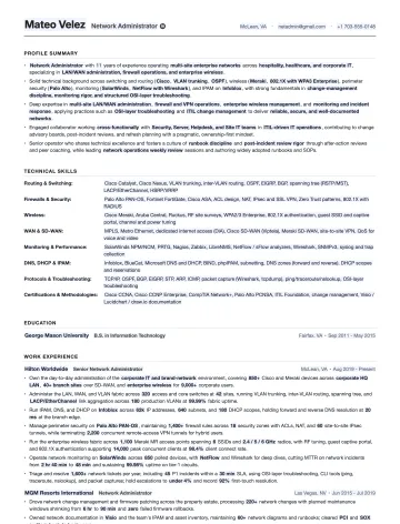 Network Administrator resume template preview