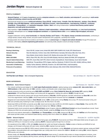 Network Engineer resume template preview