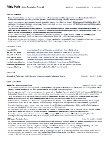 Penetration Tester resume template preview
