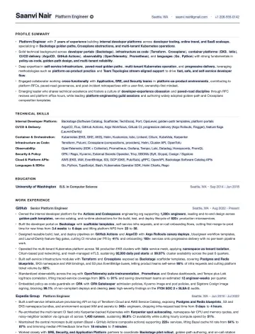 Platform Engineer resume template preview