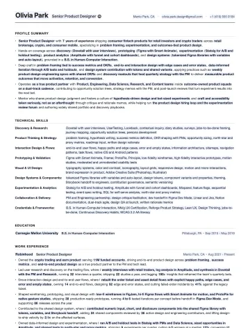 Product Designer resume template preview