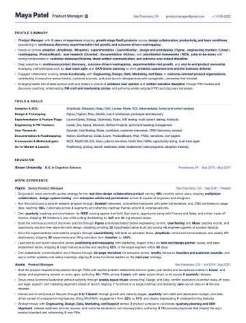 Product Manager resume template preview