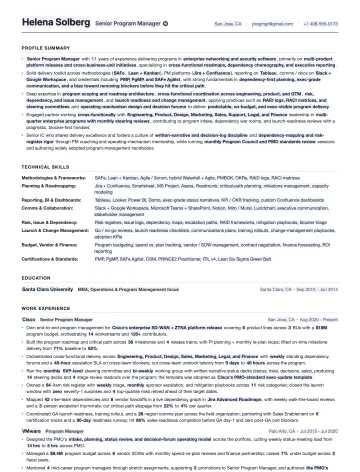 Program Manager resume template preview