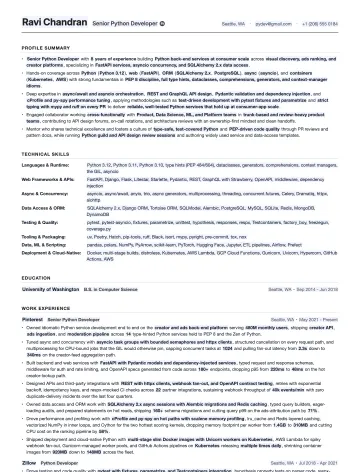 Python Developer resume template preview