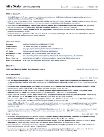 QA Engineer resume template preview