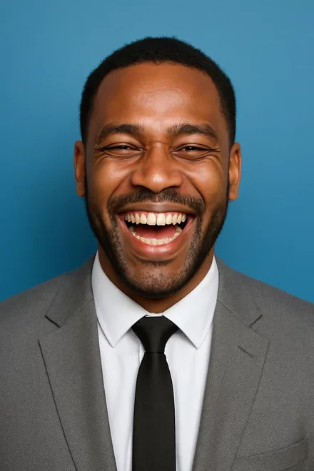 Overly casual smile in a tech resume photo