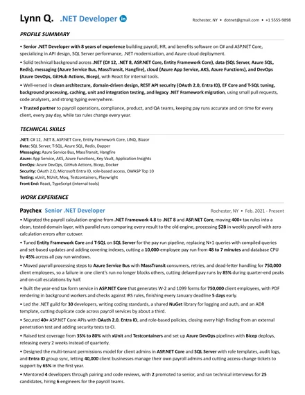 .NET Developer resume example