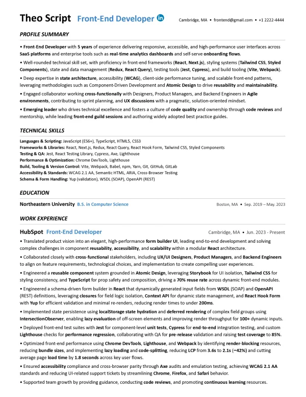 Requirements form for the tech resume writing process