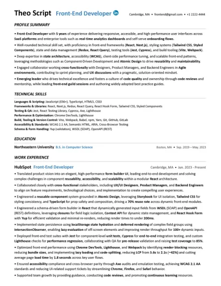 Front-End Developer resume example
