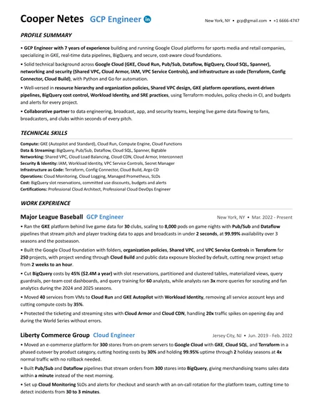 GCP Engineer resume example